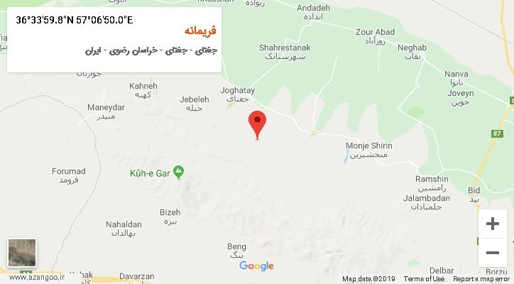 روستای فریمانه بر روی نقشه