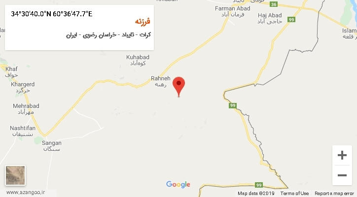 روستای فرزنه بر روی نقشه