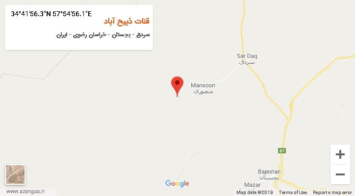 روستای قنات ذبیح آباد بر روی نقشه