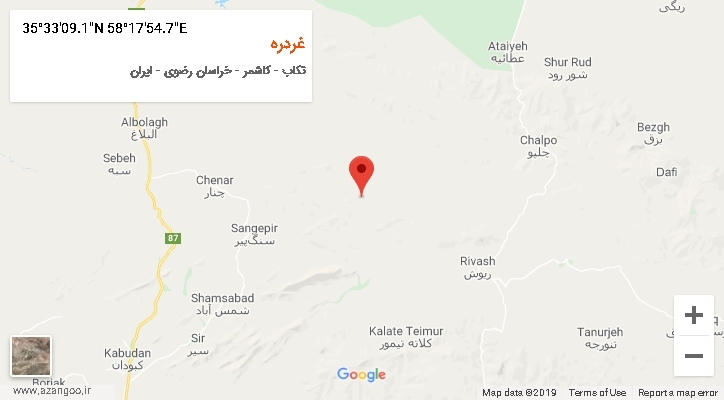 روستای غردره بر روی نقشه
