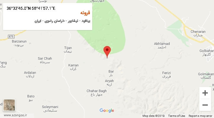 روستای قرونه بر روی نقشه