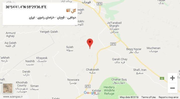 روستای گل آقا بر روی نقشه