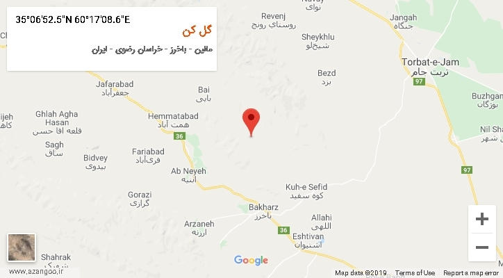 روستای گل کن بر روی نقشه