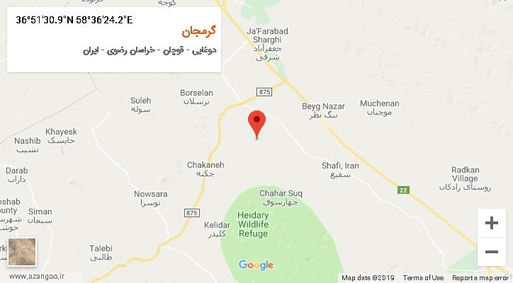 روستای گرمجان بر روی نقشه