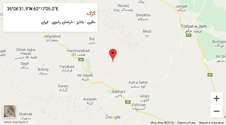 روستای گزک بر روی نقشه