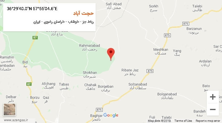روستای حجت آباد بر روی نقشه