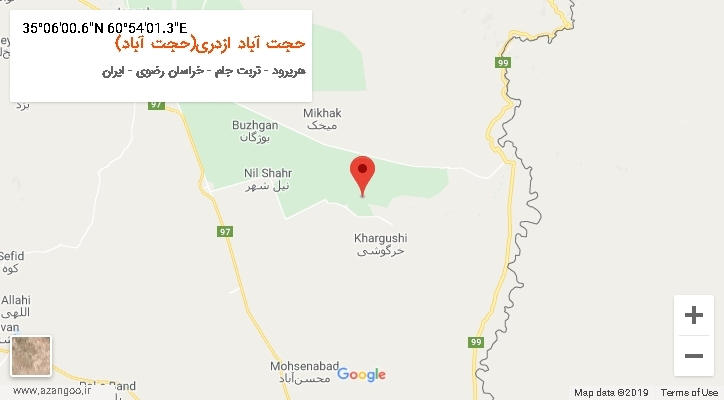 روستای حجت آباد ازدری(حجت آباد) بر روی نقشه