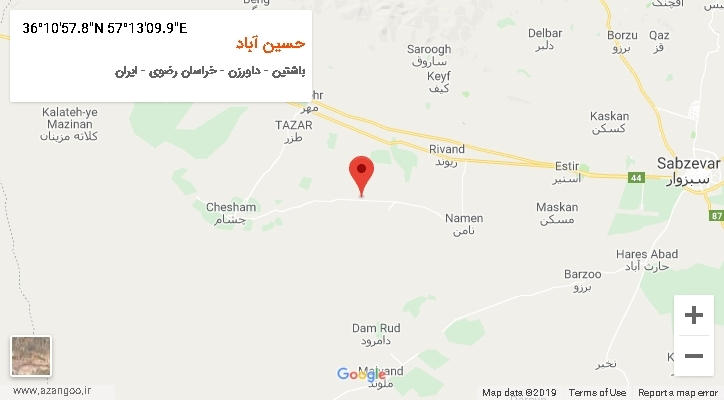 روستای حسین آباد بر روی نقشه