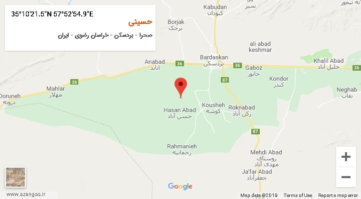 روستای حسینی بر روی نقشه