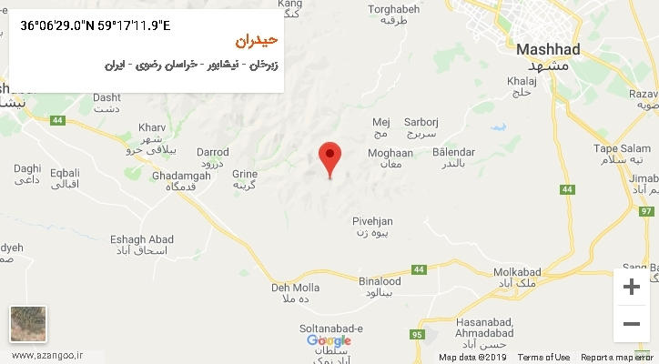 روستای حیدران بر روی نقشه