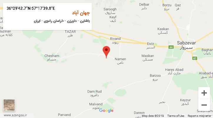 روستای جهان آباد بر روی نقشه