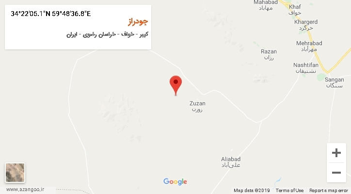 روستای جودراز بر روی نقشه