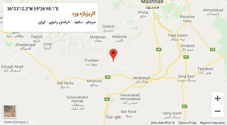 روستای کاریزبازه ورد بر روی نقشه