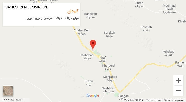 روستای کبودان بر روی نقشه