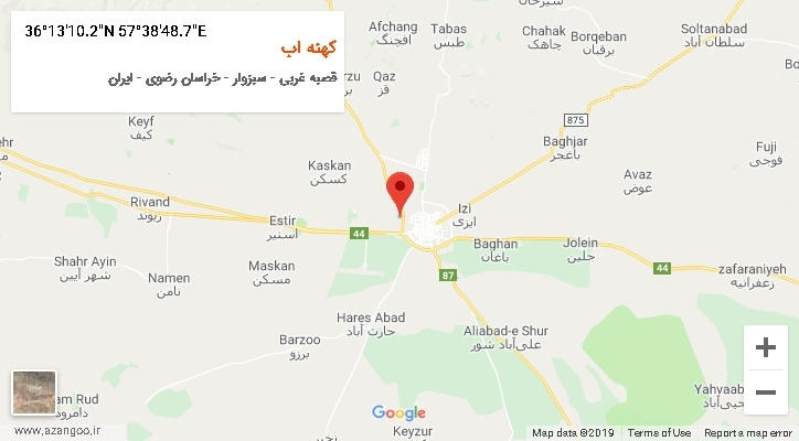 روستای کهنه اب بر روی نقشه