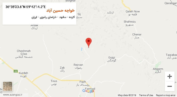 روستای خواجه حسین آباد بر روی نقشه