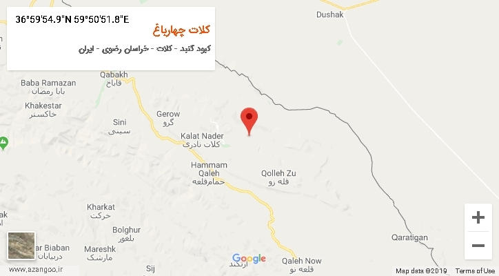 روستای کلات چهارباغ بر روی نقشه