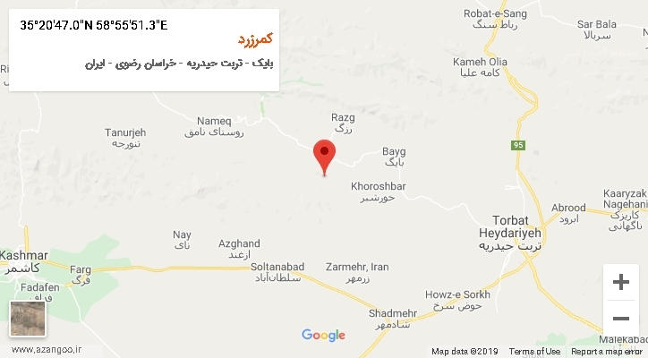 روستای کمرزرد بر روی نقشه