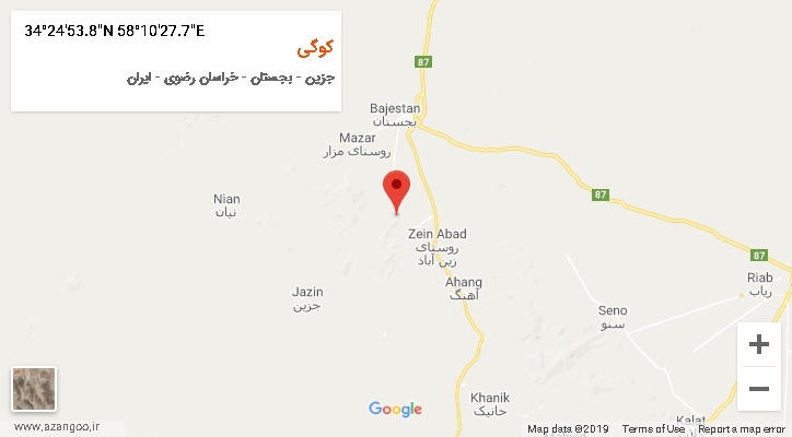 روستای کوگی بر روی نقشه