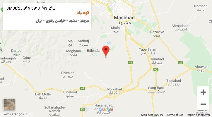 روستای کوه باد بر روی نقشه