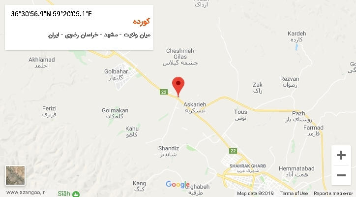 روستای کورده بر روی نقشه