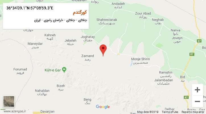 روستای کورگندم بر روی نقشه
