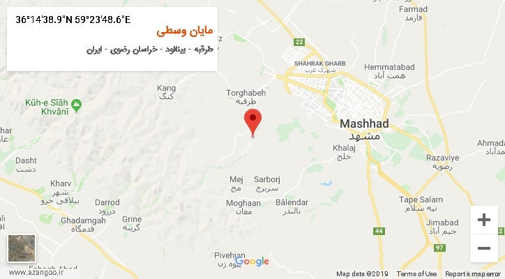 روستای مایان وسطی بر روی نقشه