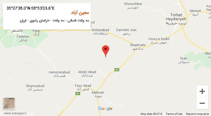 روستای معین آباد بر روی نقشه