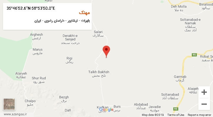 روستای مهنک بر روی نقشه