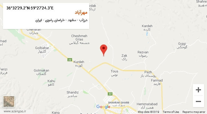 روستای مهرآباد بر روی نقشه