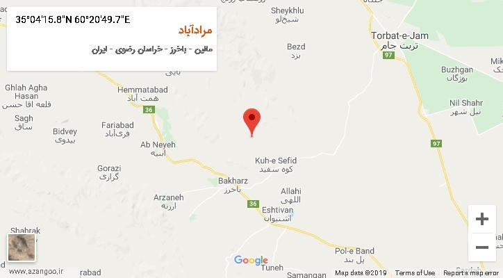 روستای مرادآباد بر روی نقشه