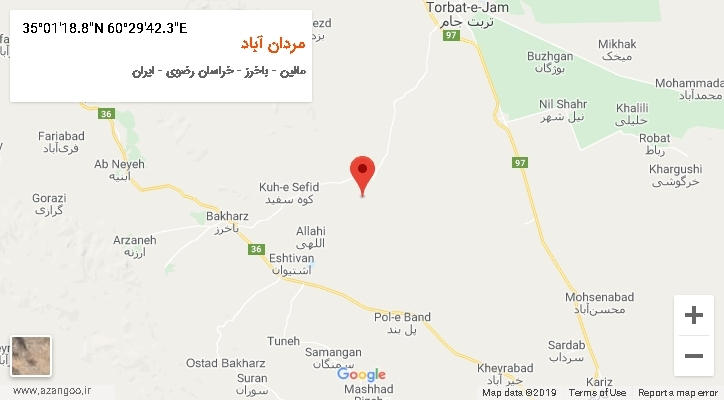 روستای مردان آباد بر روی نقشه