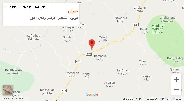 روستای مورنی بر روی نقشه