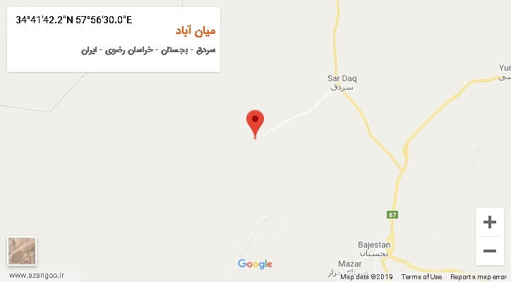 روستای میان آباد بر روی نقشه