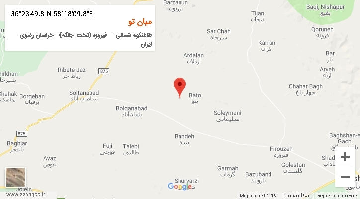 روستای میان تو بر روی نقشه