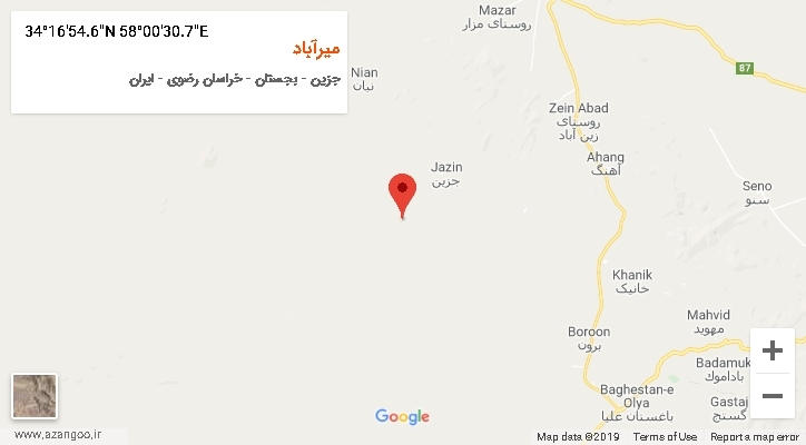 روستای میرآباد بر روی نقشه