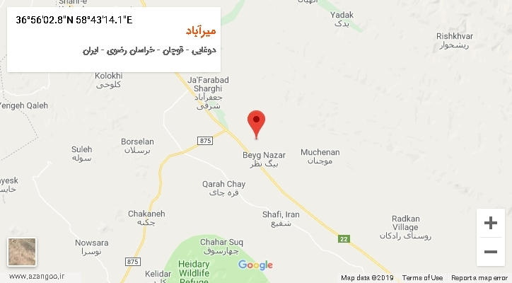 روستای میرآباد بر روی نقشه