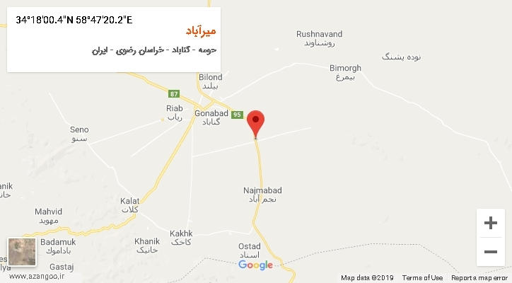 روستای میرآباد بر روی نقشه