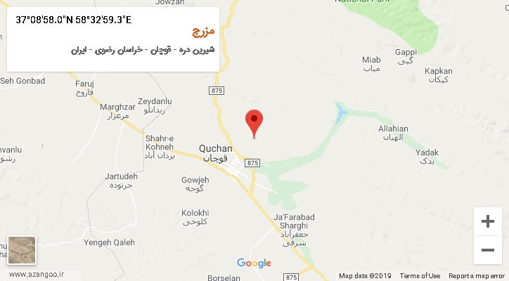 روستای مزرج بر روی نقشه