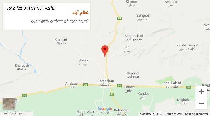 روستای نظام آباد بر روی نقشه