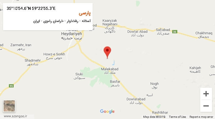 روستای پارسی بر روی نقشه