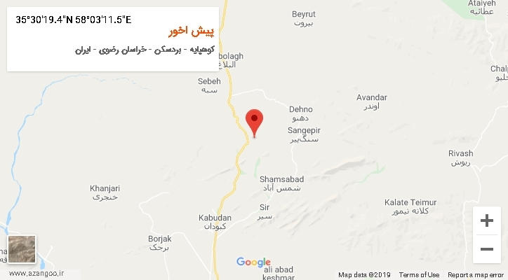 روستای پیش اخور بر روی نقشه