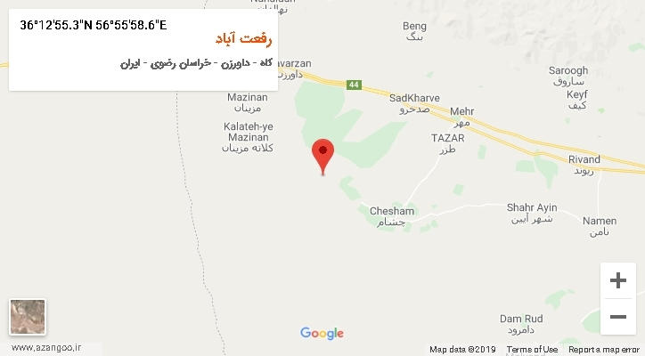روستای رفعت آباد بر روی نقشه