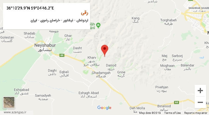 روستای رقی بر روی نقشه