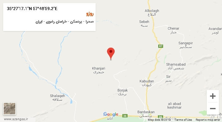 روستای روزو بر روی نقشه