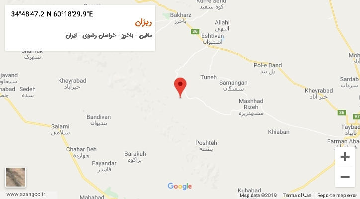 روستای ریزان بر روی نقشه
