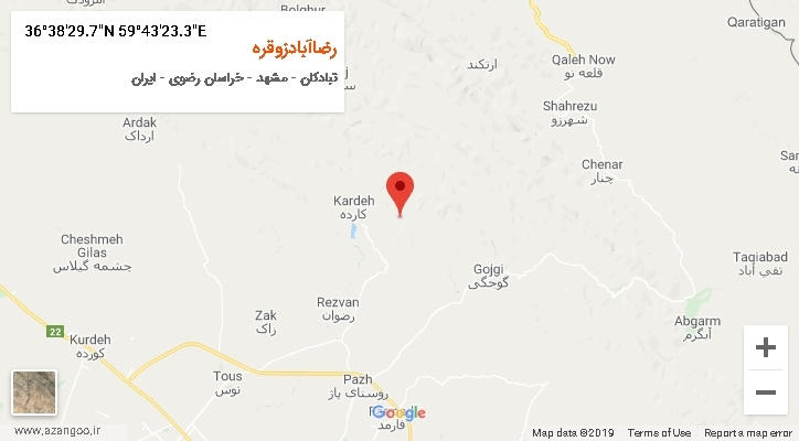 روستای رضاآبادزوقره بر روی نقشه