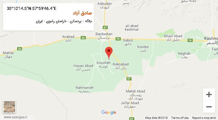 روستای صادق آباد بر روی نقشه