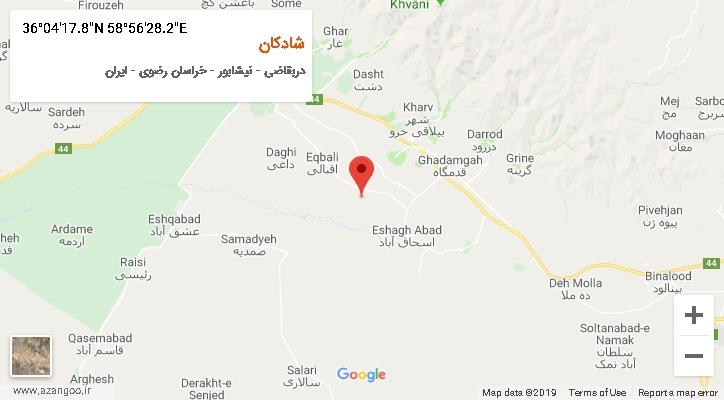 روستای شادکان بر روی نقشه
