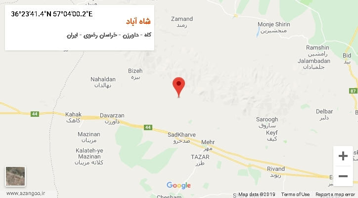 روستای شاه آباد بر روی نقشه